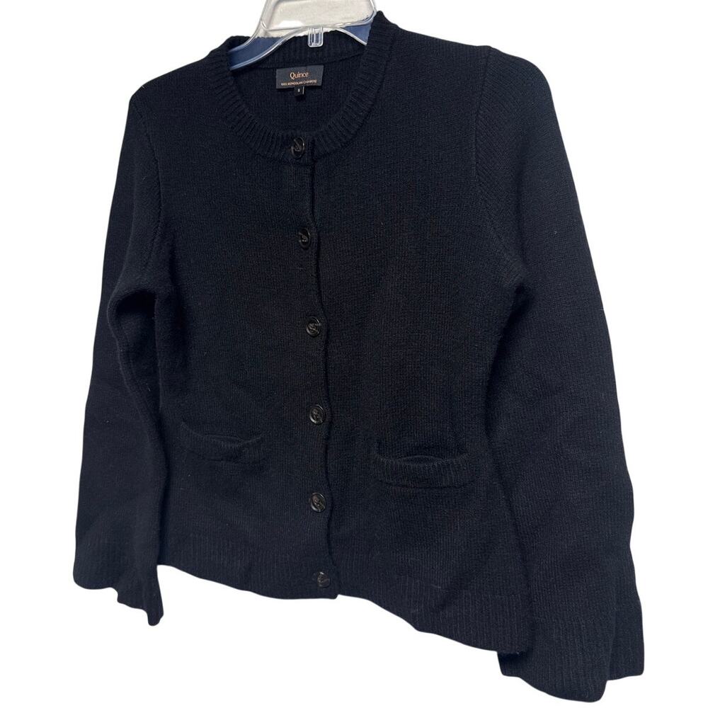 Quince Small Mongolian Wool Black Cardigan Sweater Academia Whimsigoth Goth